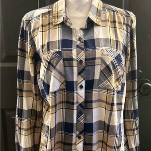 Faded Glory Navy and Cream Plaid Shirt